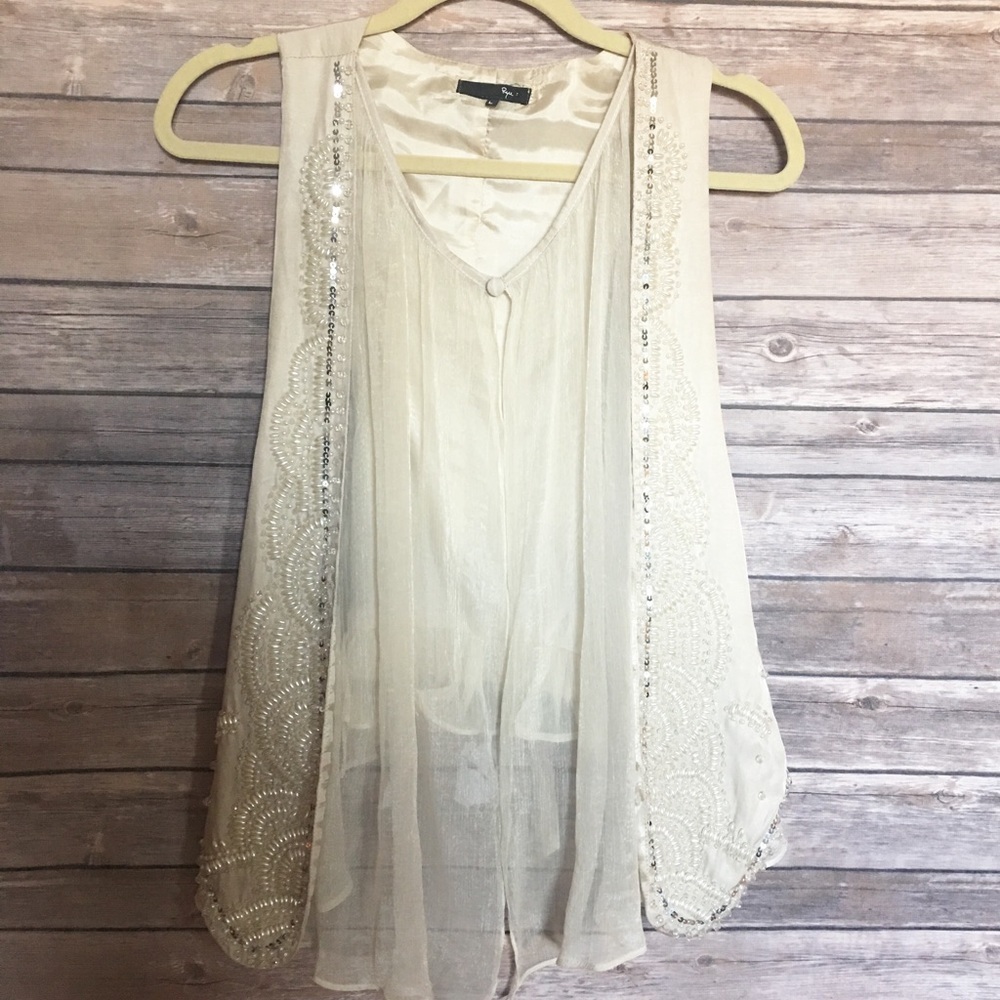 Cream Lace Sequin Accented Vest